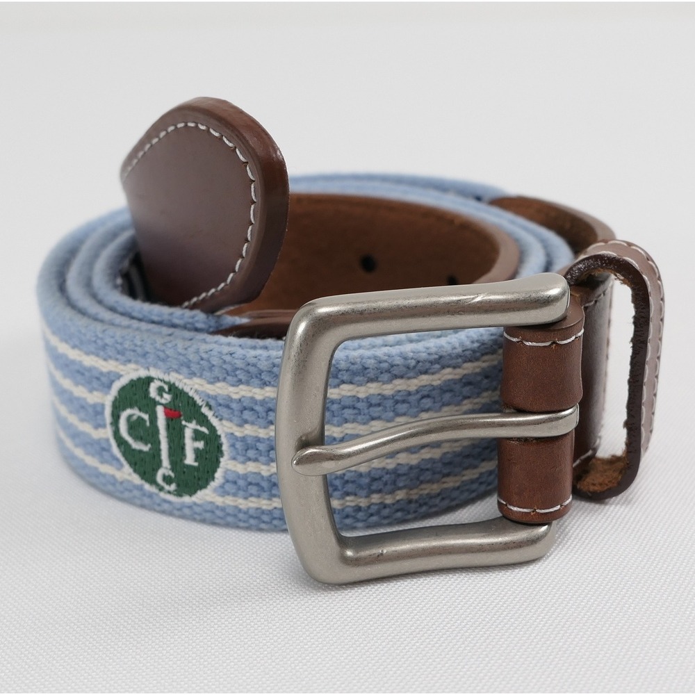 Peter Millar Mens 38 Striped Needlepoint Canvas Leather Golf Club Belt CFGC